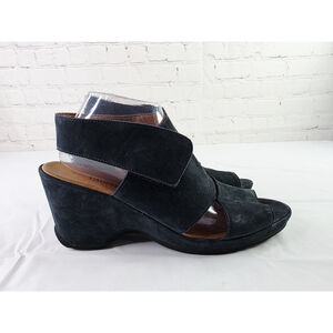 L’ Amour Des Pieds Oswin Black Suede Peep Toe Wedge Sandal Women's Size 10